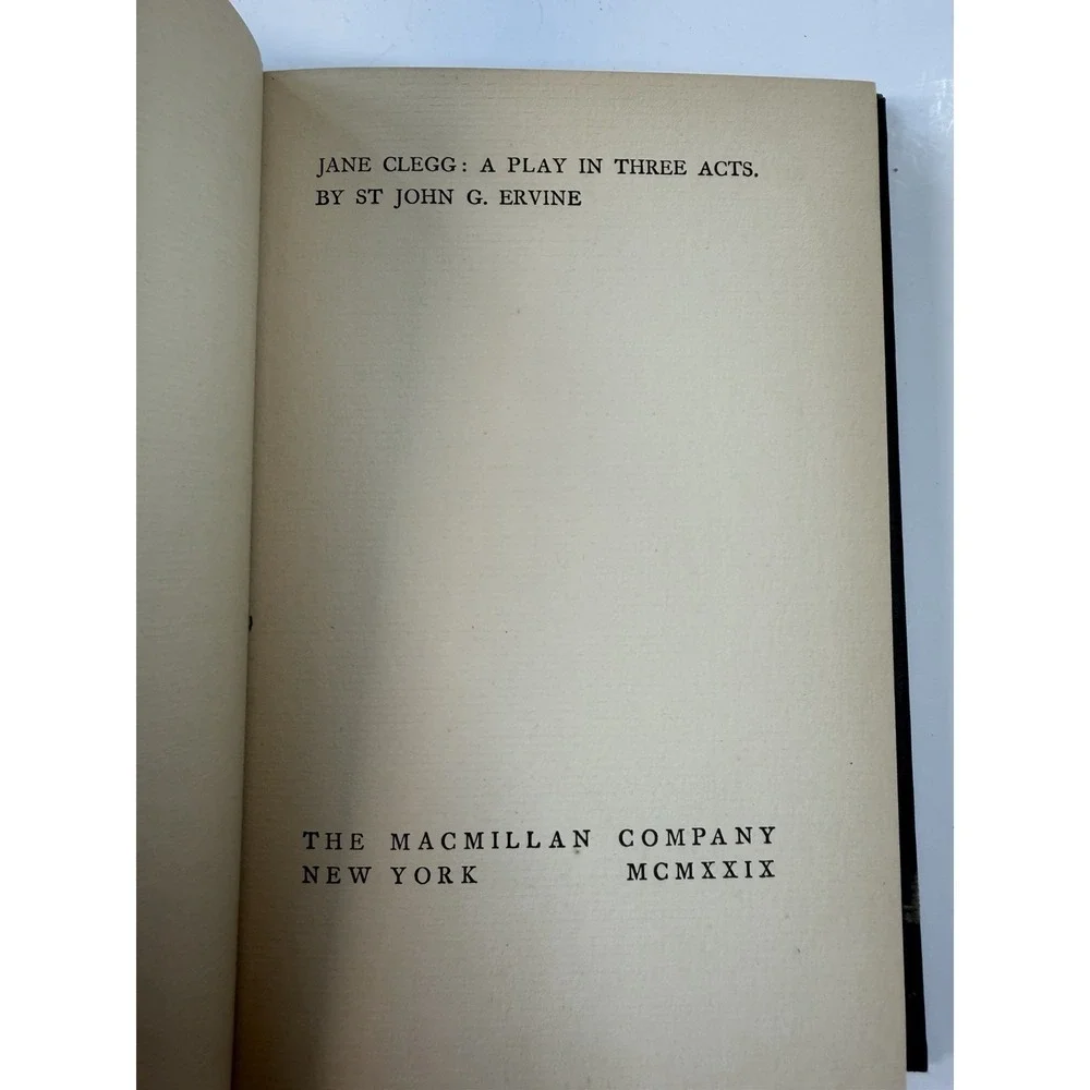 1929 Jane Clegg St John G Ervine HC Macmillan Play Bernard Shaw Dedication